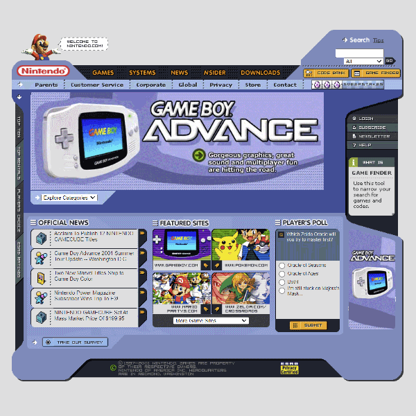 Nintendo.com Homepage from June 2001, served by Archive.org