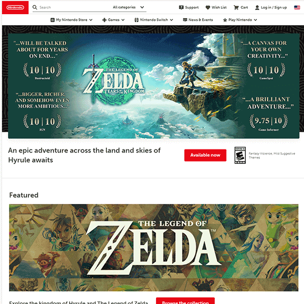 Nintendo.com Homepage from June 2023